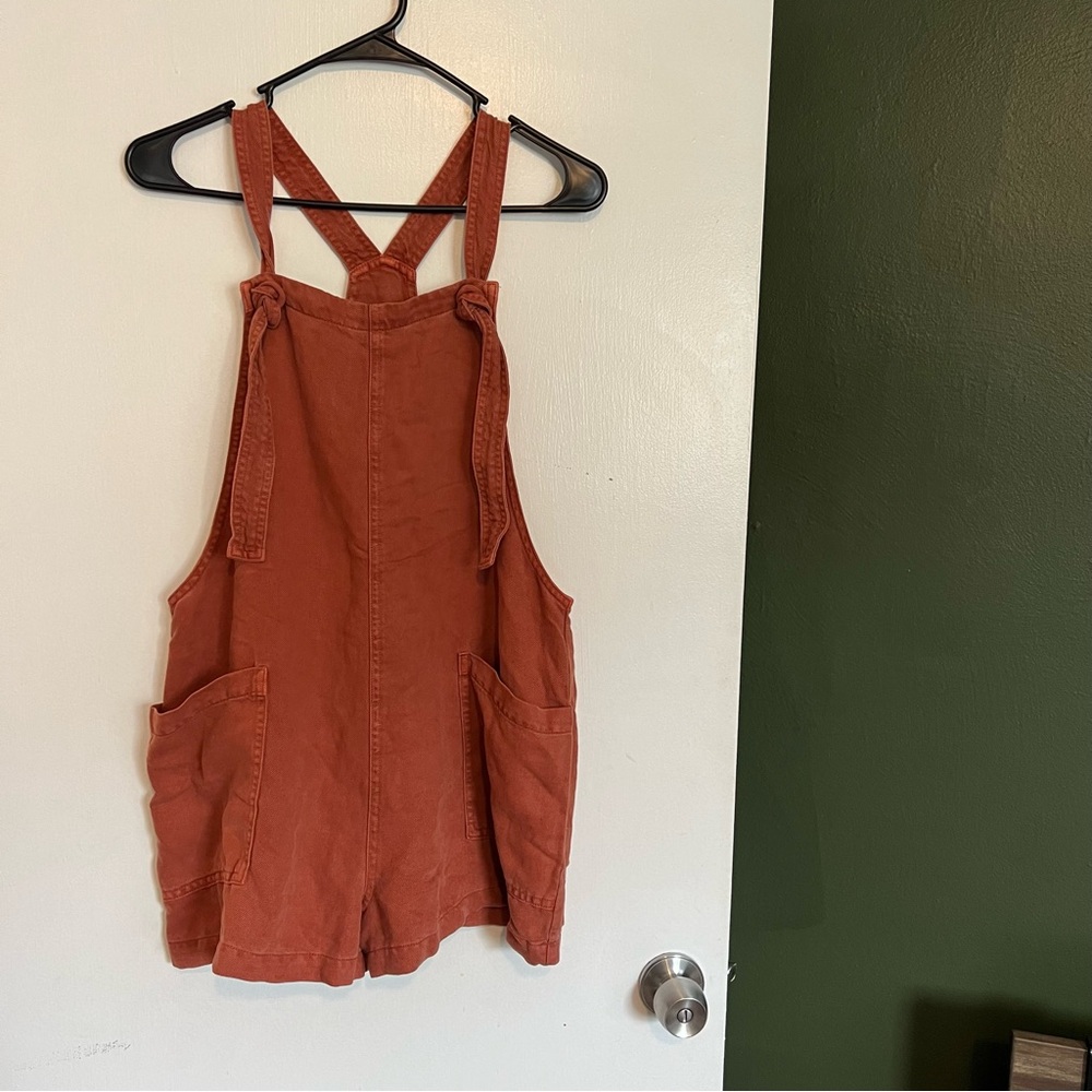 Aerie orange linen blend short overalls lightweight size medium